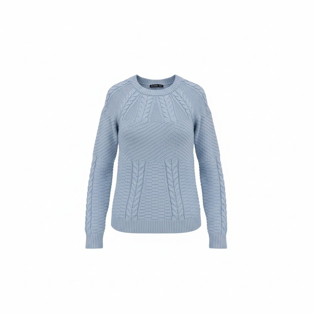 Amelie Boutik Women Light Blue Cable Knit Crew Neck Sweater Size Small